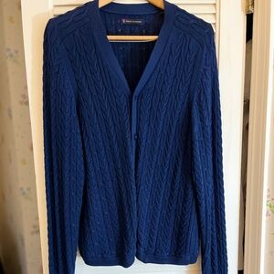 Henry Jacobson MENS Navy Cable Knit Silk Blend Cardigan Sz L